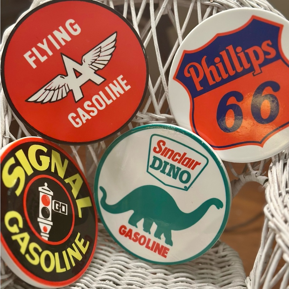Vintage Retro Gasoline Station Ceramic Cork Backed Coasters by Quiet Mountain Co